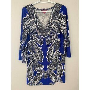 Sunny Leigh Womens Blue Black Paisely‎ Mid Sleeve Casual  Dress